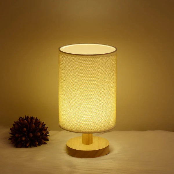 Modern Wooden Table Lamp – Soft Linen Shade for Kids' Desk or Home Decor