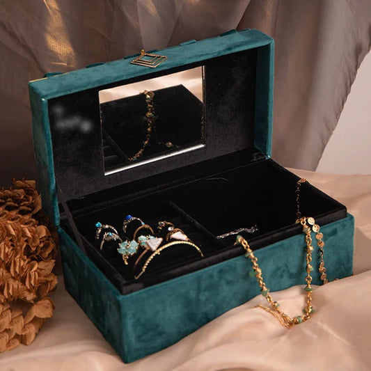 Jewelry Storage Box – Blue Flannel Desktop Organizer for Rings, Earrings & More