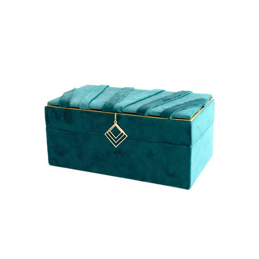 Jewelry Storage Box – Blue Flannel Desktop Organizer for Rings & Earrings