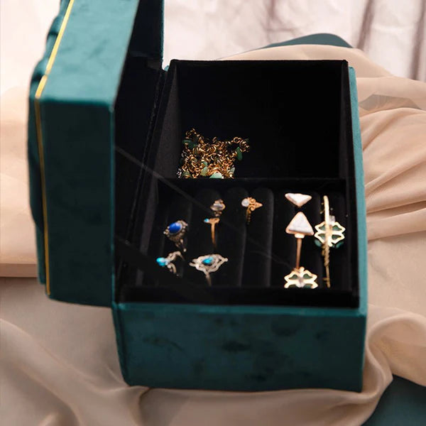 Jewelry Storage Box – Blue Flannel Desktop Organizer for Rings & Earrings