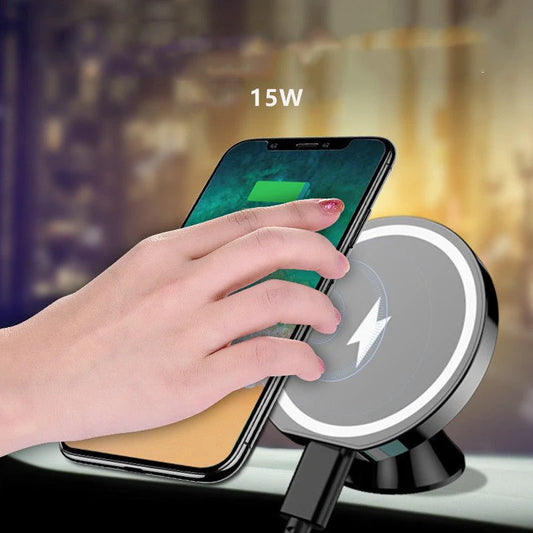 Magnetic Wireless Charging Car Phone Holder – 15W Fast Charge Mount