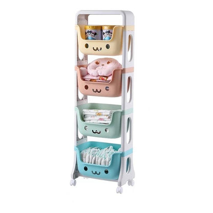 Kids Storage Rack – 4-Tier Toy Organizer with Colorful Removable Bins & Wheels
