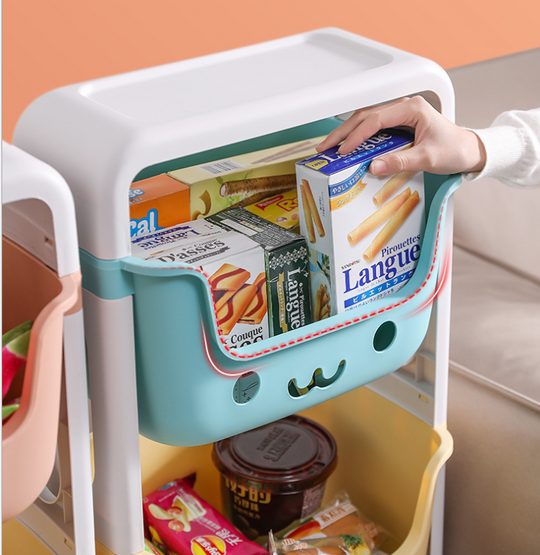 Kids Storage Rack – 4-Tier Toy Organizer with Colorful Bins & Wheels