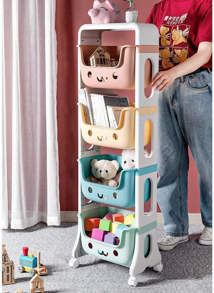 Kids Storage Rack – 4-Tier Toy Organizer with Colorful Removable Bins & Wheels