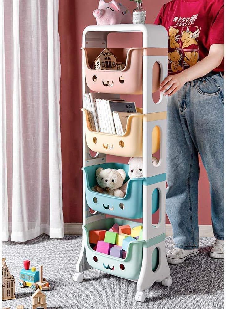 Kids Storage Rack – 4-Tier Toy Organizer with Colorful Bins & Wheels