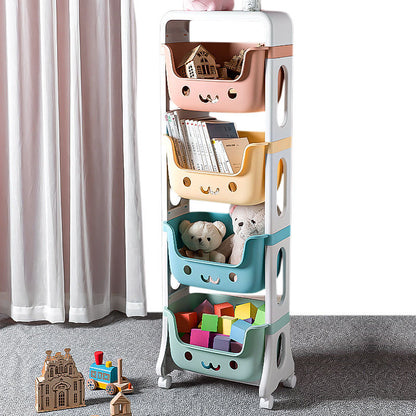 Kids Storage Rack – 4-Tier Toy Organizer with Colorful Removable Bins & Wheels