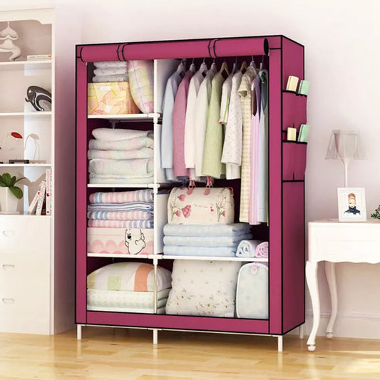 Foldable Canvas Storage Wardrobe – Portable Double Closet with Zipper Cover