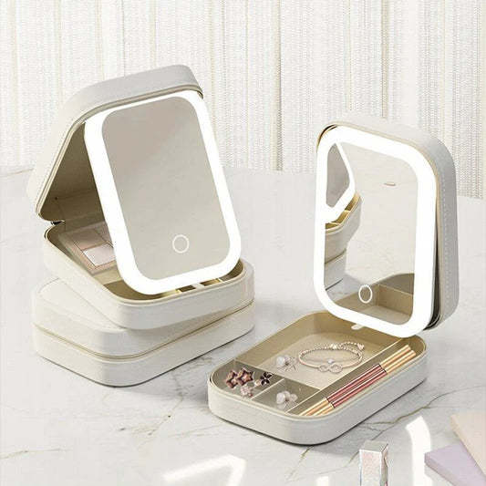 GlowCase™ Portable LED Makeup Storage Box – Travel Mirror Organizer with Touch Light