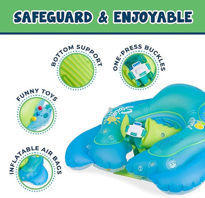 Inflatable Kids Swimming Ring with Sunshade Canopy – Baby Float with Side Wings