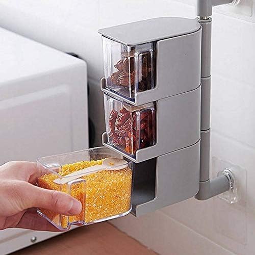 3-Layer Wall-Mounted Rotary Seasoning Organizer with Drawers