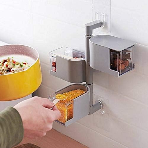 3-Layer Wall-Mounted Rotary Seasoning Organizer with Drawers