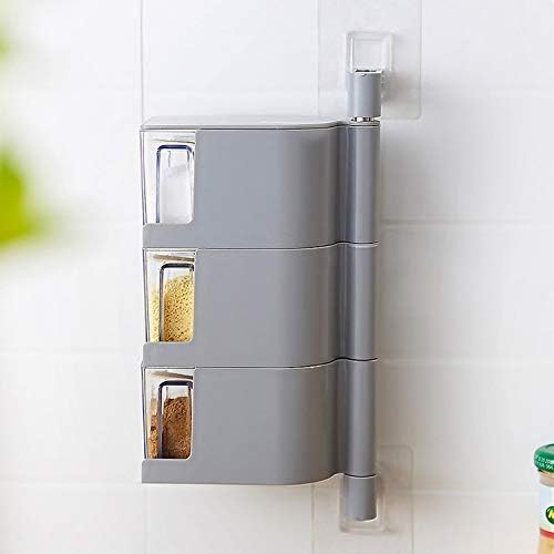 3-Layer Wall-Mounted Rotary Seasoning Organizer with Drawers
