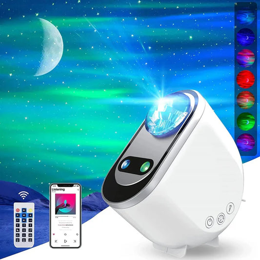Aurora Galaxy Projector Lamp – LED Starlight & Moon Night Light with Remote & Music Sync
