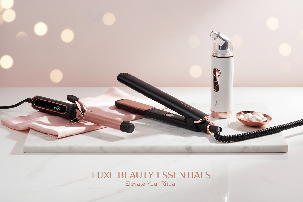 PLEASE MAKE A PROFEESIONAL LOOK BANNER FOR premium health and beauty products ALSO SHOWCASE HAIR STRATGHNERS, CURLER, BLACKHEAD REMOVER MACHINE OR SOMETHING LIKE THIS MODERN STYLER
