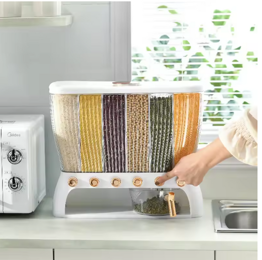 Rice Bin Divider – 6-Section Grain Storage Container for Kitchen Organization