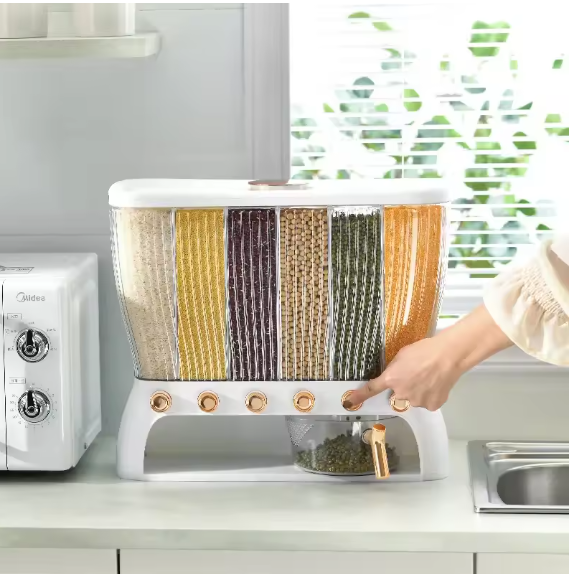 6-Section Rice Bin Divider – Kitchen Grain Storage Container