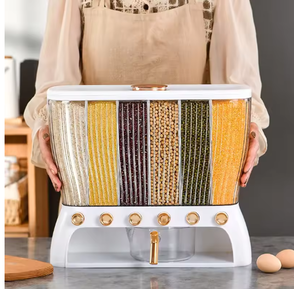 6-Section Rice Bin Divider – Kitchen Grain Storage Container