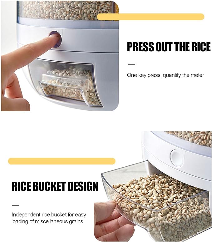Rotating Food Storage Dispenser – One-Button Grain Organizer