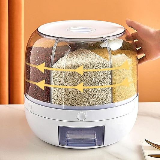 Rotating Food Storage Dispenser – One-Button Grain Organizer