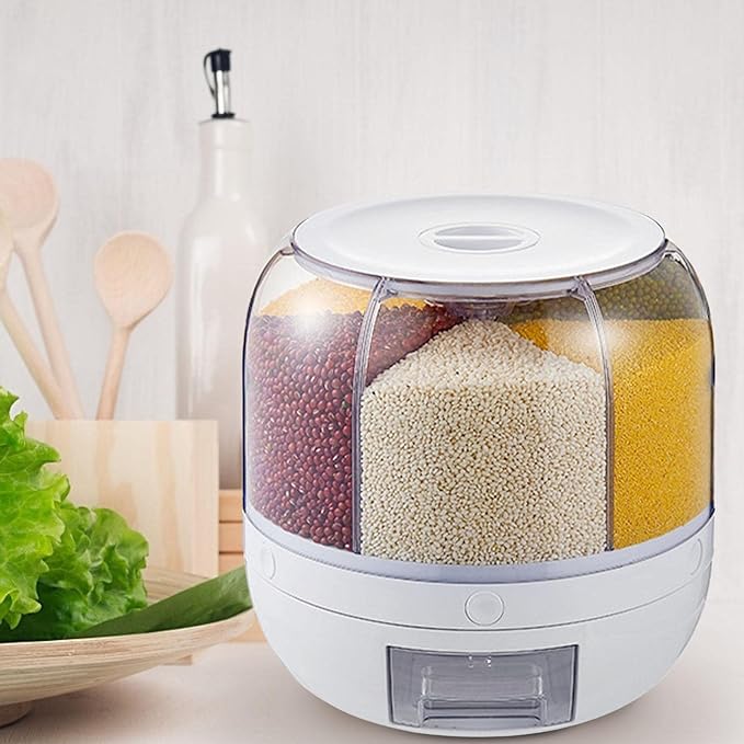 Rotating Food Storage Dispenser – One-Button Grain Organizer