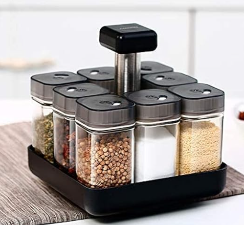 Revolving Spice Rack – Space-Saving Organizer with Empty Jars & Handle