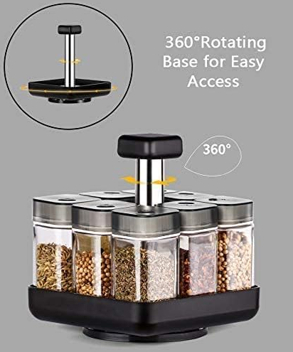 Revolving Spice Rack with Empty Jars & Handle