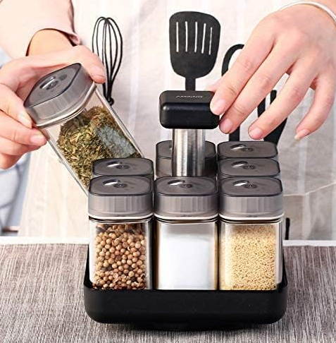 Revolving Spice Rack with Empty Jars & Handle