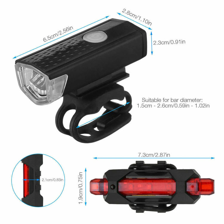 USB Rechargeable Bicycle LED Light Sett