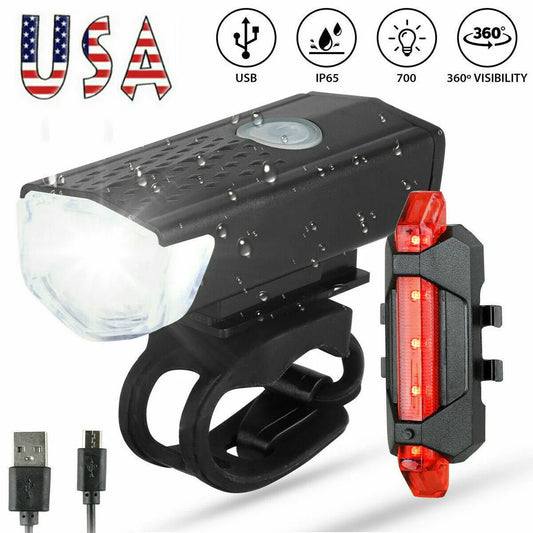 USB Rechargeable LED Bicycle Light – Front & Rear Set | Rainproof, 360º Visibility