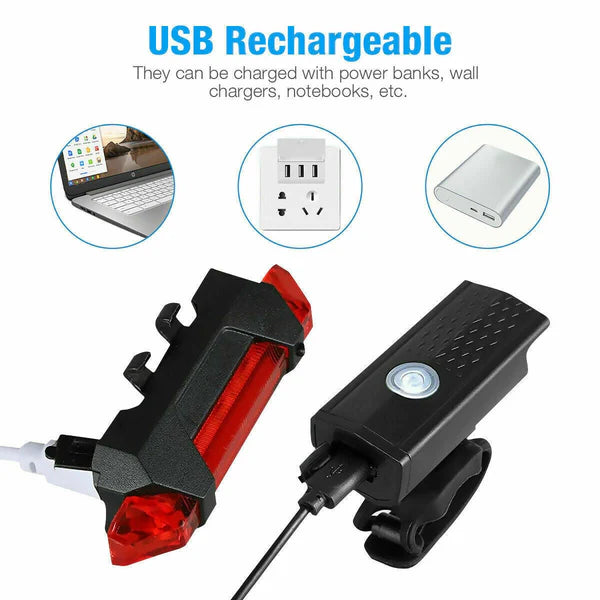 USB Rechargeable Bicycle LED Light Sett